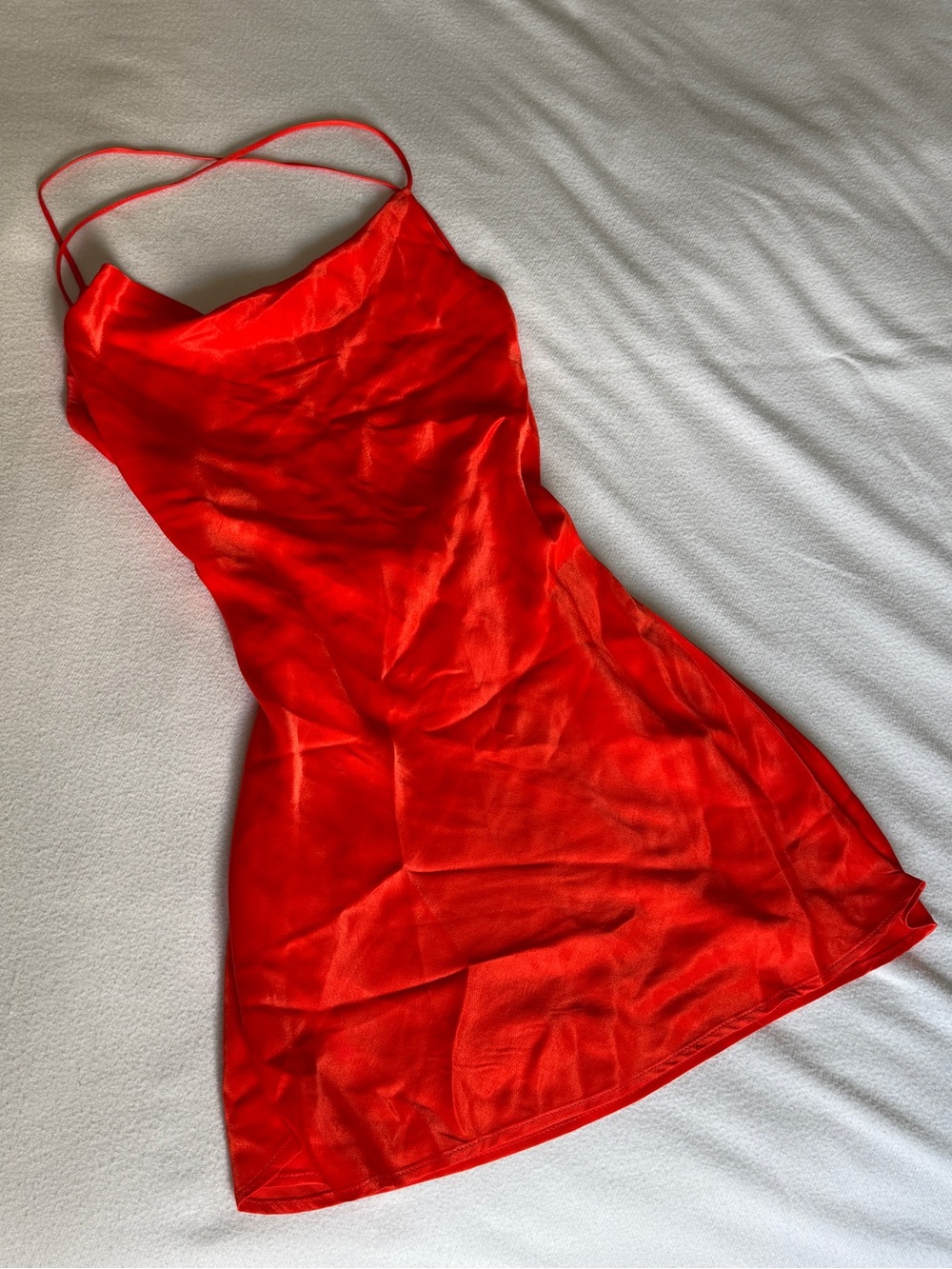 Zara Red Orange Satin Cowl Slip Dress with Crisscross Straps